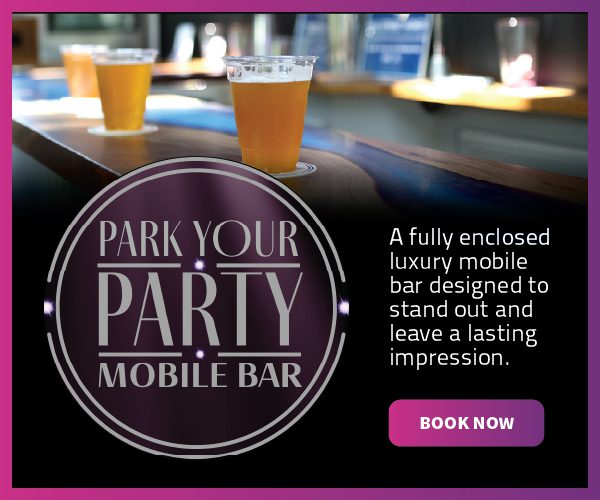 Mobile bar with beer glasses and logo
