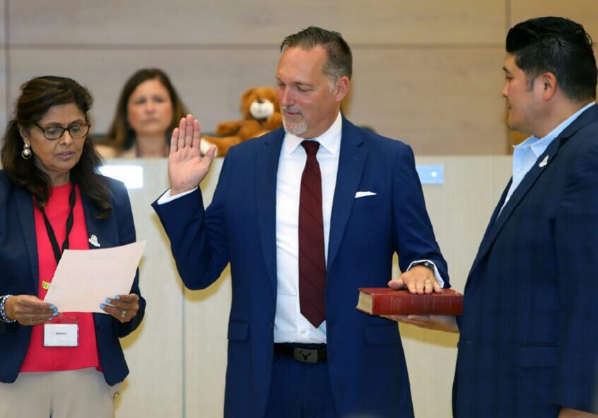 Person taking oath at official swearing-in